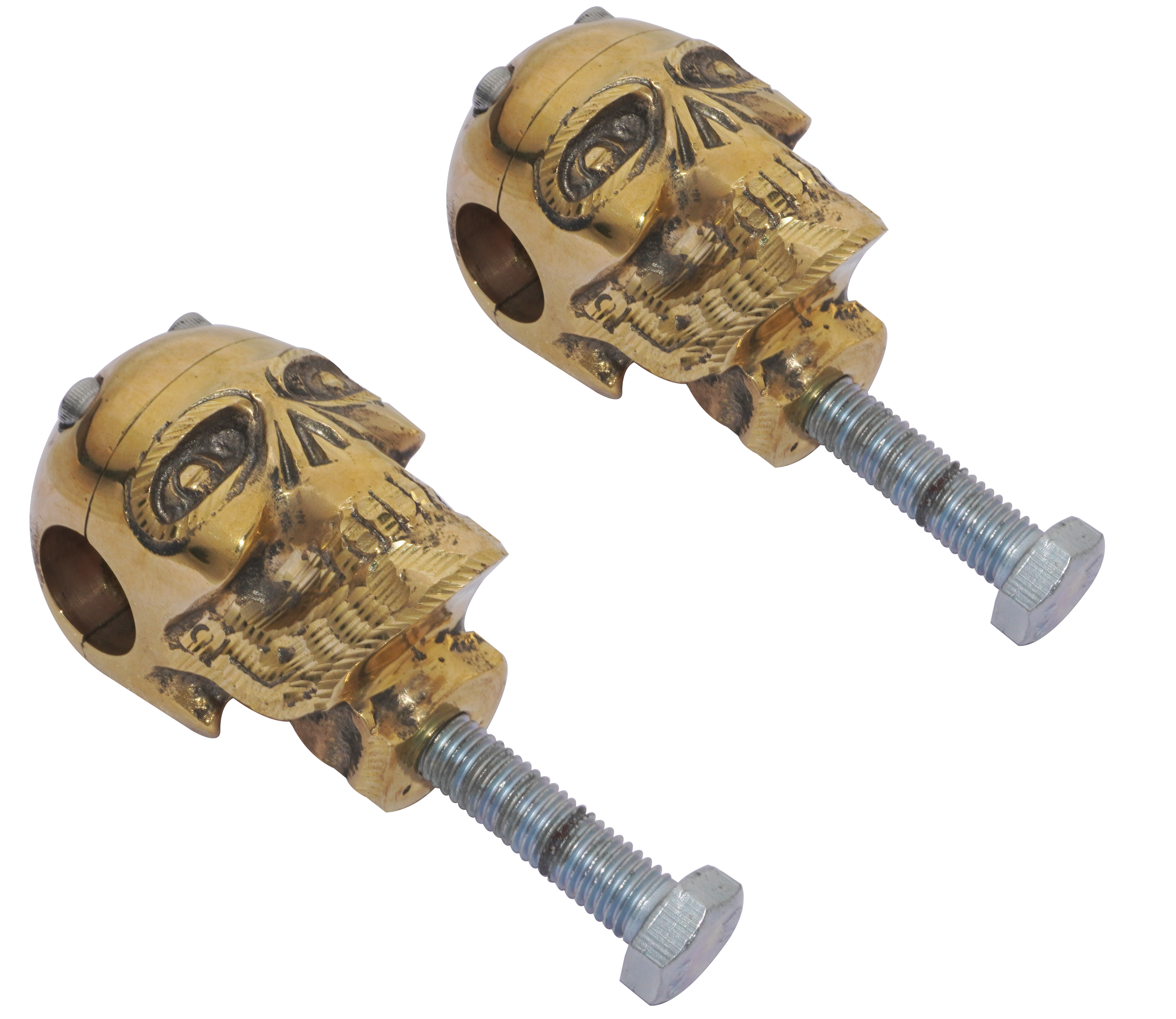 Skull Custom Brass Old School 7/8" Handlebar Risers for Harley Bobber product image